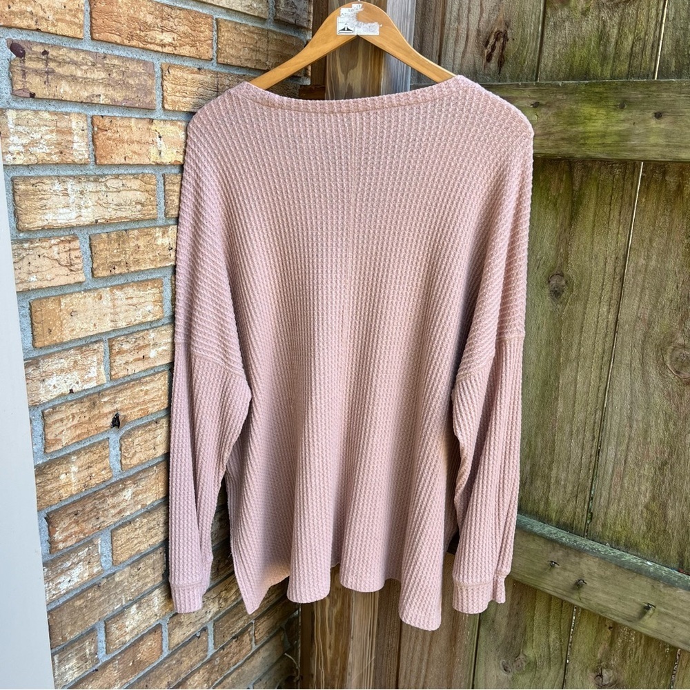 American Eagle Outfitters Pink/Tan Waffle Knit Long Sleeve - Picture 3 of 3